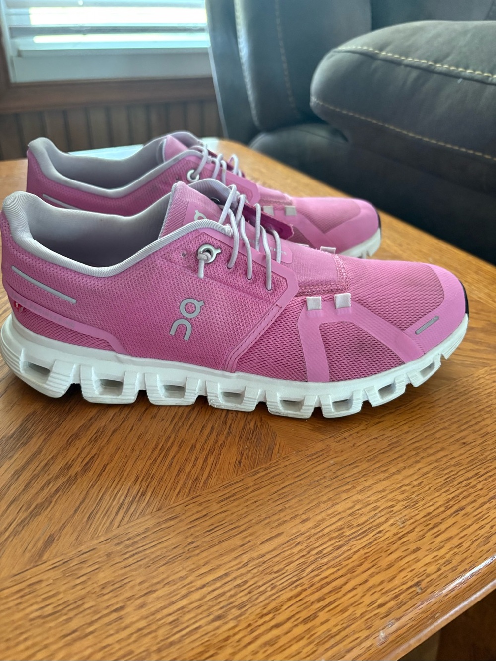 On Running Women's Pink Mesh Cloud Sneakers with White Sole